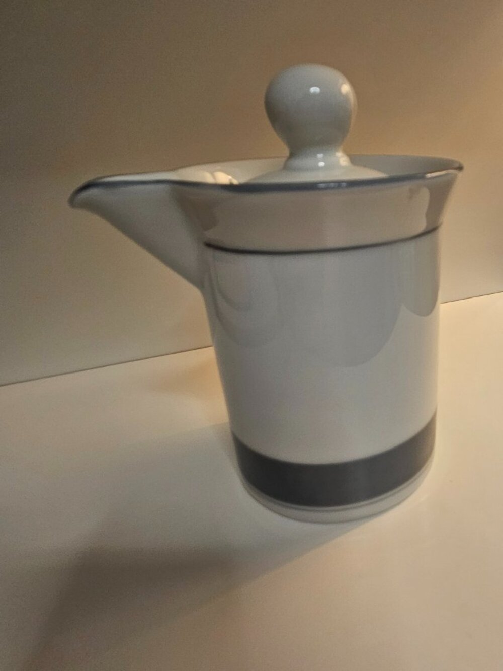 Dansk Concerto Allegro Covered Creamer Pitcher Grey Blue Trim Lid Sri Lanka